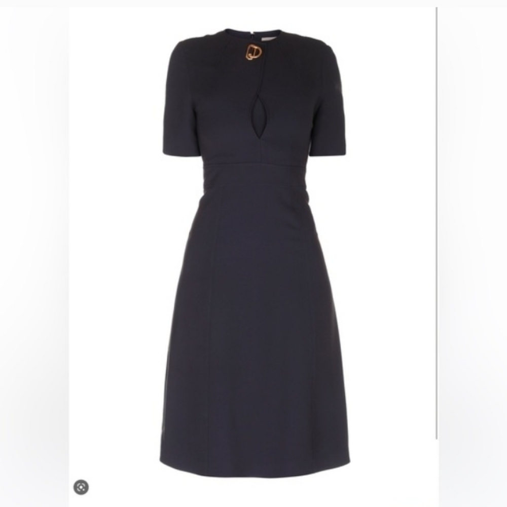 Burberry Elegant Black Midi Dress with Gold Detail